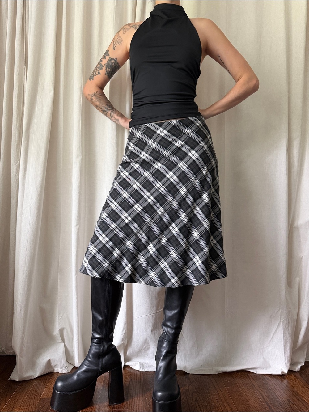 89th & Madison Black & White Plaid Skirt Women's Size 6 | Grunge Goth Academia